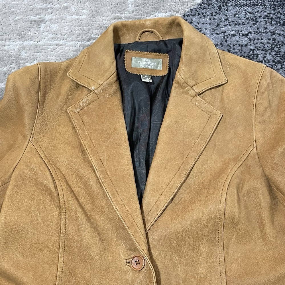 The Territory Ahead LEATHER Jacket Women Small Brown Button Up Coat Western BOHO - Picture 2 of 15